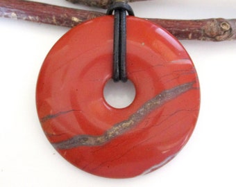 Big and Beautiful Red Jasper Natural Gemstone Donut Energy Pendant Necklace 55mm.  ED372 / 7 / 8 / A