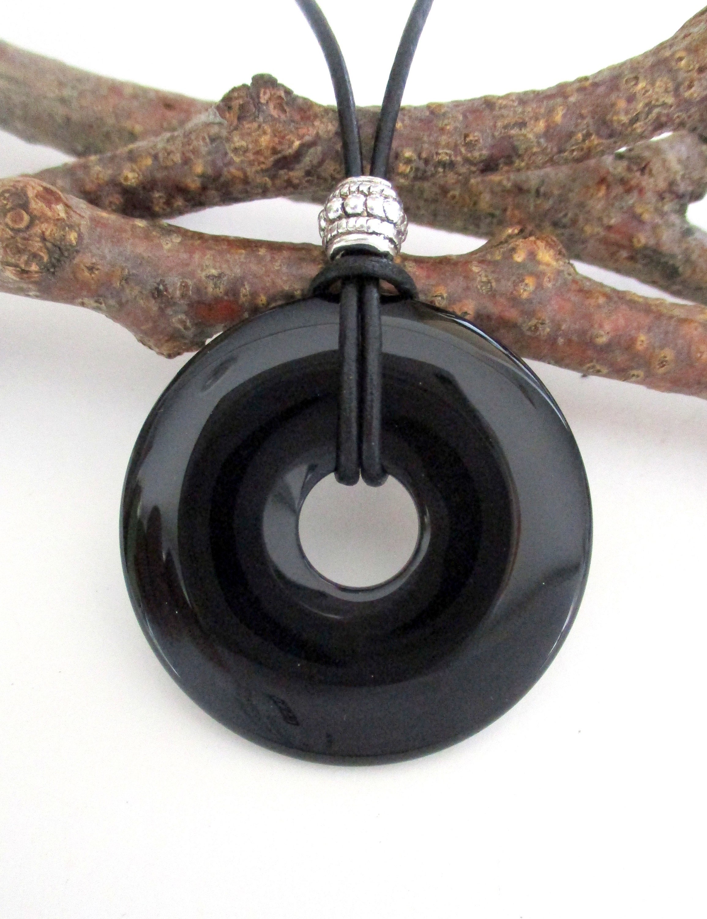 Black Obsidian Natural Gemstone Donut Energy Pendant Necklace 30-40mm ED325 / ED466 / Egg ED314. Thumb Worry Pocket Palm Crystals EW712