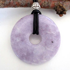 Lepidolite Natural Gemstone Donut Energy Pendant Necklace 40mm.  ED592-C / D / J / K