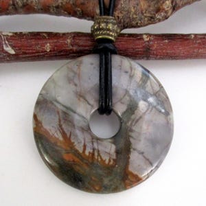 Picasso Jasper Natural Gemstone Donut Energy Pendant Necklace 40mm.   ED604 / A / B / F