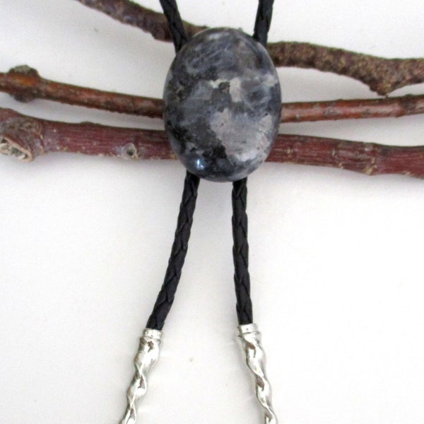 Larvikite Natural Western Naked Bolo Tie Pendant Unisex Lariat Necklace.  Genuine Leather.  EB727-A / EB727-B