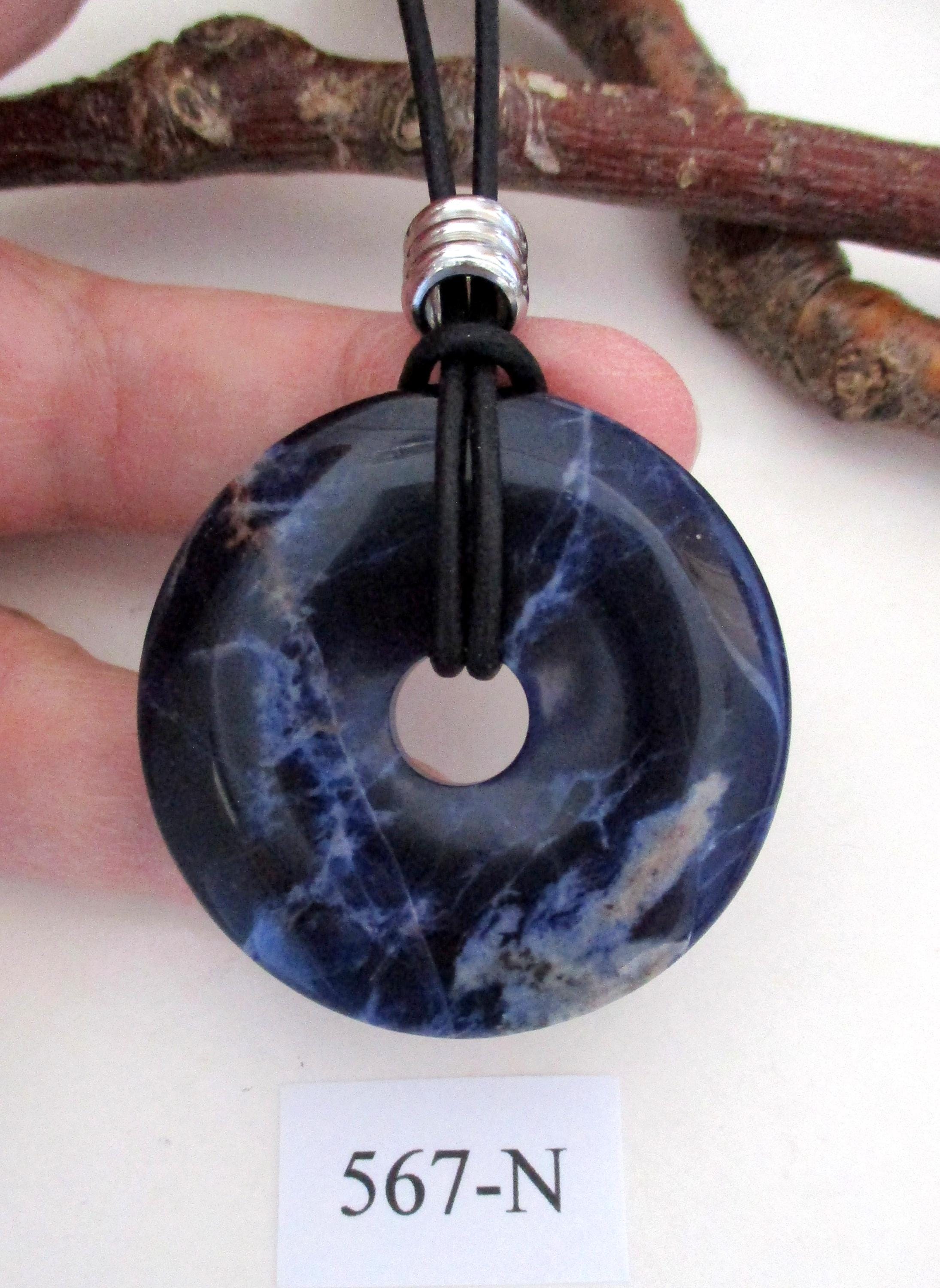 Sodalite Blue Donut Pendant 40mm With Cotton Ribbon - Gemstone Jewellery