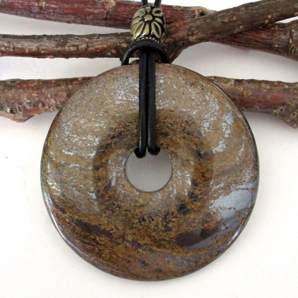 Bronzite Natural Gemstone Donut Energy Pendant Necklace.  50mm.  ED449-B / C / 2 / 4