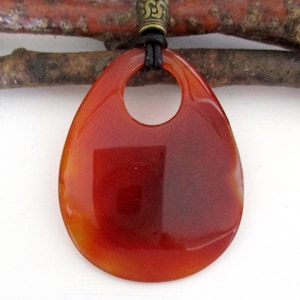 Red Agate Natural Gemstone Donut Energy Pendant Necklace 50mm.  ED544-R / T / U / V