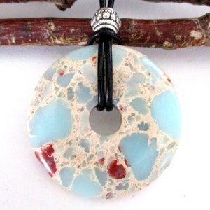 Snake Skin Jasper Natural Gemstone Donut Energy Pendant Necklace 40mm. ED555-M / N / O / U