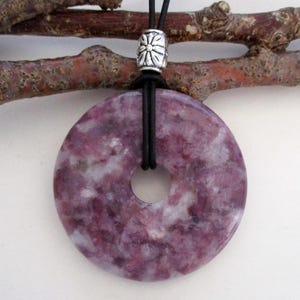 Lepidolite Natural Gemstone Donut Energy Pendant Necklace.   50mm  ED531-C / D / E / F