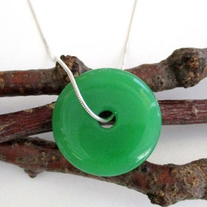 Green Jade Natural Gemstone Donut Energy Pendant Necklace.  30mm  ED515 / A