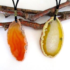 Orange & Yellow Agate Slice Natural Stone Freeform Energy Pendant Necklace.   ES686 / ES603