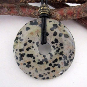 Dalmatian Jasper Natural Gemstone Donut Energy Pendant Necklace 40mm.  ED542-C / D / E / F