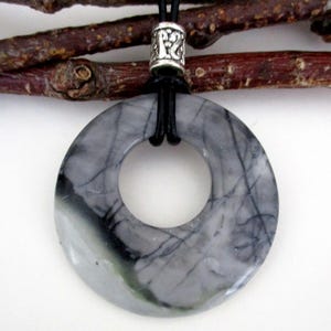 Picasso Jasper Natural Gemstone Donut Energy Pendant Necklace 45mm.  ED346-B / J / L / M