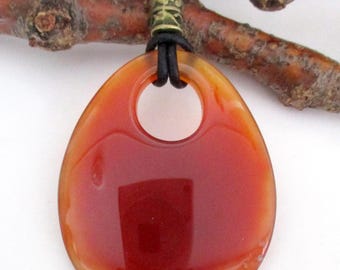 Red Agate Natural Stone Donut Energy Pendant Necklace 50mm.  ED544