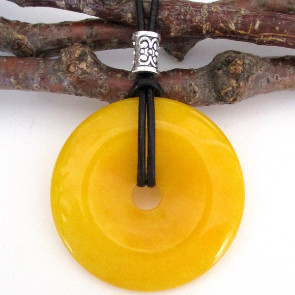 Dark Yellow Malay Jade Natural Gemstone Donut Energy Pendant Necklace 45-30mm  ED336 / A.  ED362 / A