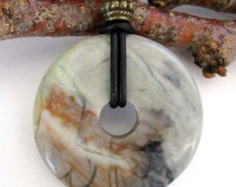 Picasso Jasper Natural Stone Donut Energy Pendant Necklace 40mm.   ED604 . ED482