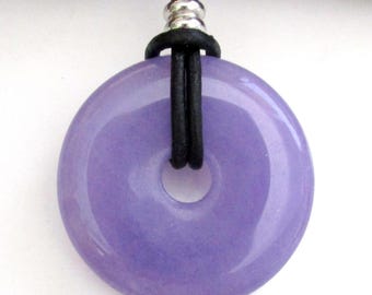 Purple Jade Natural Stone Energy Donut Pendant Necklace. 25-30mm  ED453 / ED574
