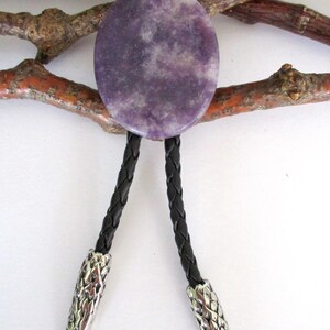 Lepidolite Natural Western Naked Bolo Tie Energy Pendant Unisex Lariat Necklace.  Genuine Leather.  EB585 / A / B / C