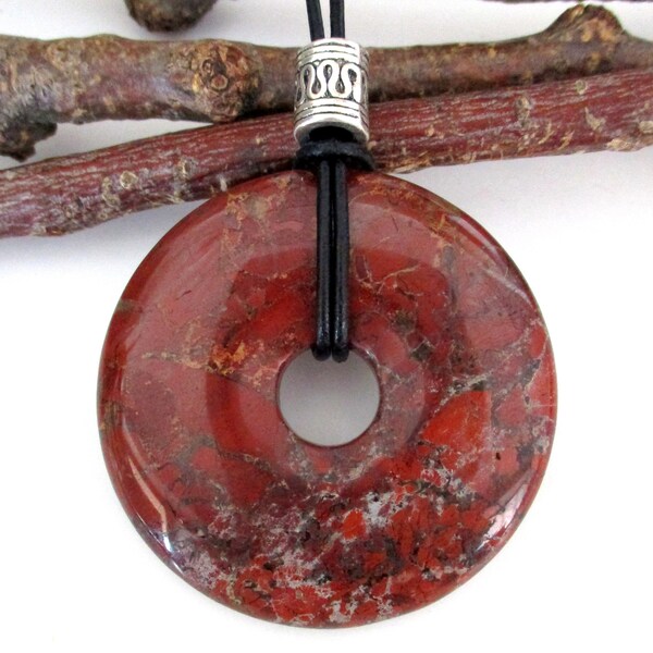 Poppy Jasper Natural Gemstone Energy Donut Pendant Necklace 50mm.  ED685-A / C /  F / G