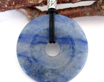 Blue Aventurine Natural Stone Donut Energy Pendant Necklace 30-40-50mm.  ED304 / ED461 / ED656