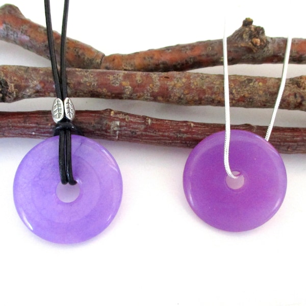 Purple Jade Natural Gemstone Donut Energy Pendant Necklace. 25-30mm  ED453 / ED574 / A