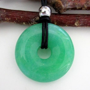 Green Jade Natural Gemstone Donut Energy Pendant Necklace 35mm.  ED509 / K / P / R / T