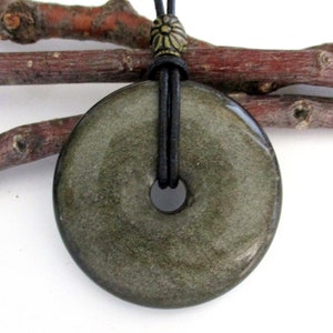 Beautiful Golden Obsidian Natural Stone Donut Energy Pendant Necklace. 30-40-50mm.  ED469 / ED309 / ED573