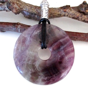 Rainbow Fluorite Natural Gemstone Donut Energy Pendant Necklace 50mm   ED649-1 / 4 / 5 / 6