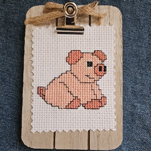 Pig cross stitch framed