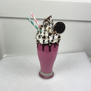 Fake Strawberry Milkshake with Frosting, Cookie, Fake Ice Cream Shake, Fake food prop decor, faux dessert,  party decor, fake milkshake