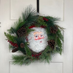 Vintage Santa, Christmas Wreath, Rustic Santa Claus Christmas Wreath, Santa wreath, vintage style Santa home decor, vintage Christmas wreath
