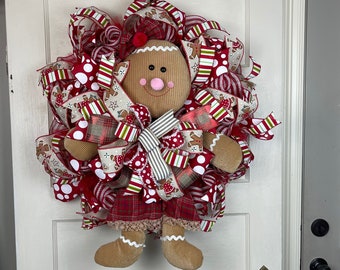 Gingerbread wreath, Gingerbread Girl wreath, Christmas Wreath decor, Christmas Gingerbread wreath,