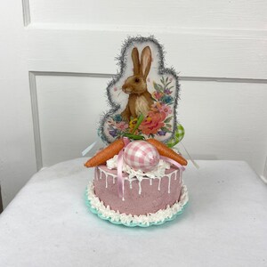 Pink Bunny Fake Cake, Easter Bunny Fake Cake, Easter Bunny Table Centerpiece, fake dessert, party decor, fake food prop, fake cake decor