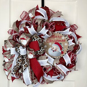 Santa Christmas wreath, Whimsical Christmas Santa Claus Wreath, Christmas door wreath, Cheetah Christmas wreath, festive Christmas decor,