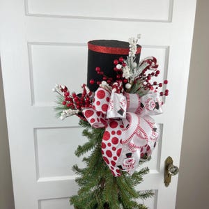 Snowman Hat Christmas Tree Topper, Whimsical Tree Topper, Tree Topper, Christmas Tree Topper, Snowman Tree Topper, Top Hat Tree Topper,