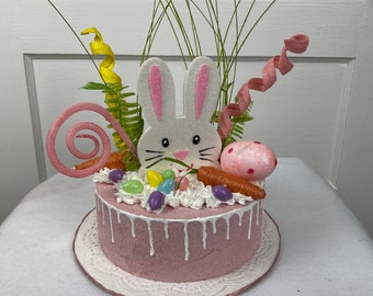 Easter Bunny Fake Cake Centerpiece, Easter Bunny Rabbit with Easter Eggs and Carrots