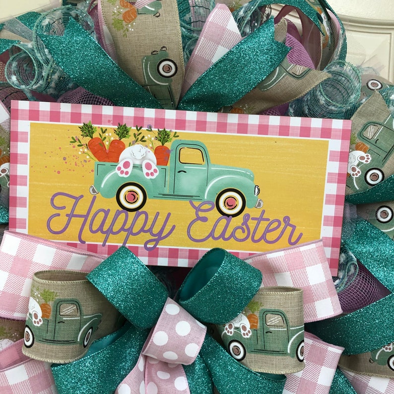 Download Happy Easter Bunny Tail with Carrots in Teal Truck. Pink ...