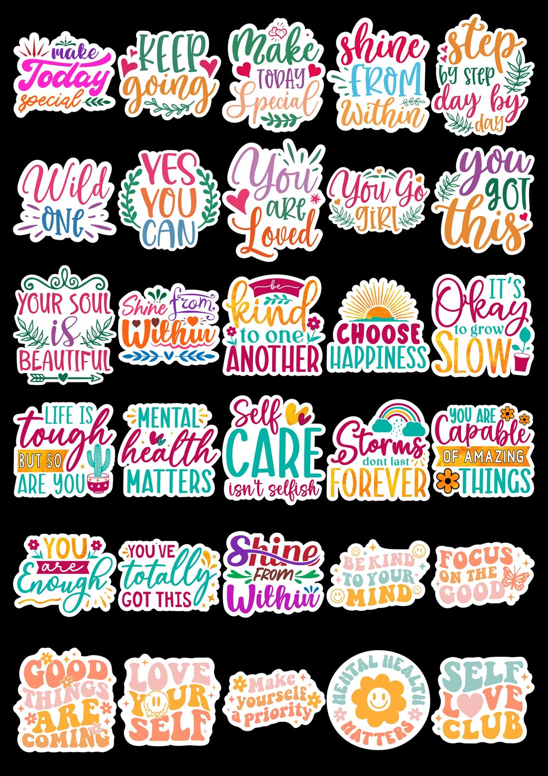 Printable Mental Health Stickers #3 - FREE Sample Available - A4 Sheet ...