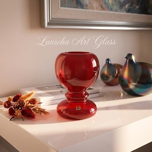 Lauscha Rubinröd Konstglas Vintage Vas Mid Century Modern Tysk MCM Juldekoration
