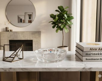 Rare Vintage Humppila Finland Kivi Set Glass Ashtray Pertti Santalahti Heavy Nordic Crystal Bowl