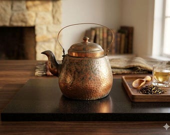 Vintage Finnish Copper Tea Kettle Viiso OY Hand Hammered Finland Rustic Kitchen Decor Antique
