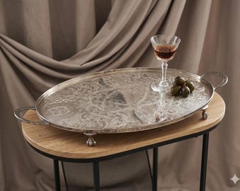 Viners Sheffield Alpha Plate zilveren dienblad Chased bloemen handgrepen klauwpoten groot Engels