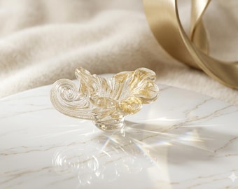 Vintage Murano Glass Shell Dish Gold Leaf Handblown Italian Venetian Art Decorative Small Bowl