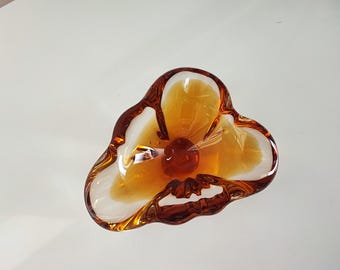 Amber Art Glass Bowl, Hand Blown Glass Dish, Murano Style