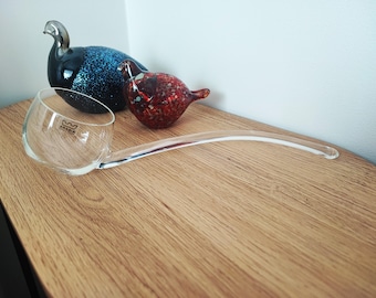 Raro cucharón de cristal Arabia Finland Wärtsilä Kaj Franck Diseño escandinavo vintage Etiqueta original