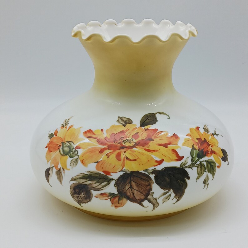 Vintage Hurricane Lamp Globe Floral Milk Glass Shade Etsy