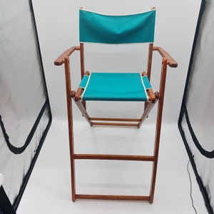 Vintage Teal Wood & Canvas Directors Chair Folding Design