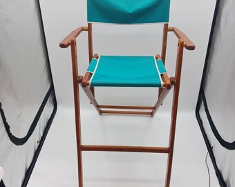 Vintage Teal Wood & Canvas Directors Chair Folding Design