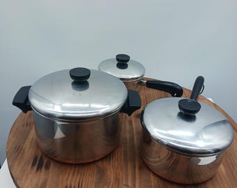 Vintage 6PC Revereware Revere Ware Rome NY Copper Bottom Cookware Set