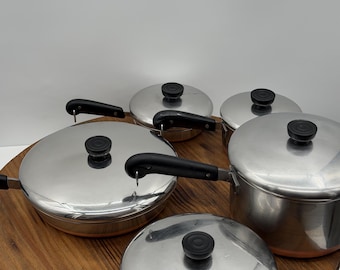 Vintage 10PC Revereware Double Ring Pre 1968 Copper Bottom Cookware Set