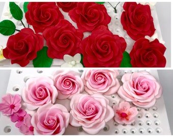Flores comestibles de fondant, rosas de fondant, peonías, margaritas, flores de cerezo, flores de ciruelo, adornos para cupcakes de San Valentín, bodas y aniversarios.
