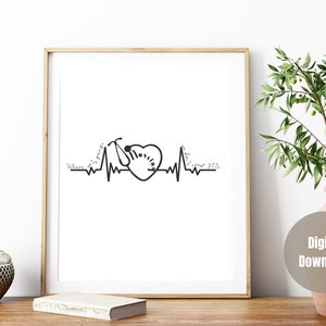 May include: Black and white printable art print featuring a stylized heart with a stethoscope and the text "Where there's a pulse, there's good PTO."