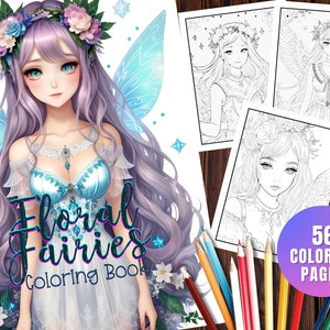 Feen Malvorlagen | Fantasy Malbuch | Angstlinderung für Kinder, Jugendliche und Erwachsene | Digital druckbare Anime Malseite